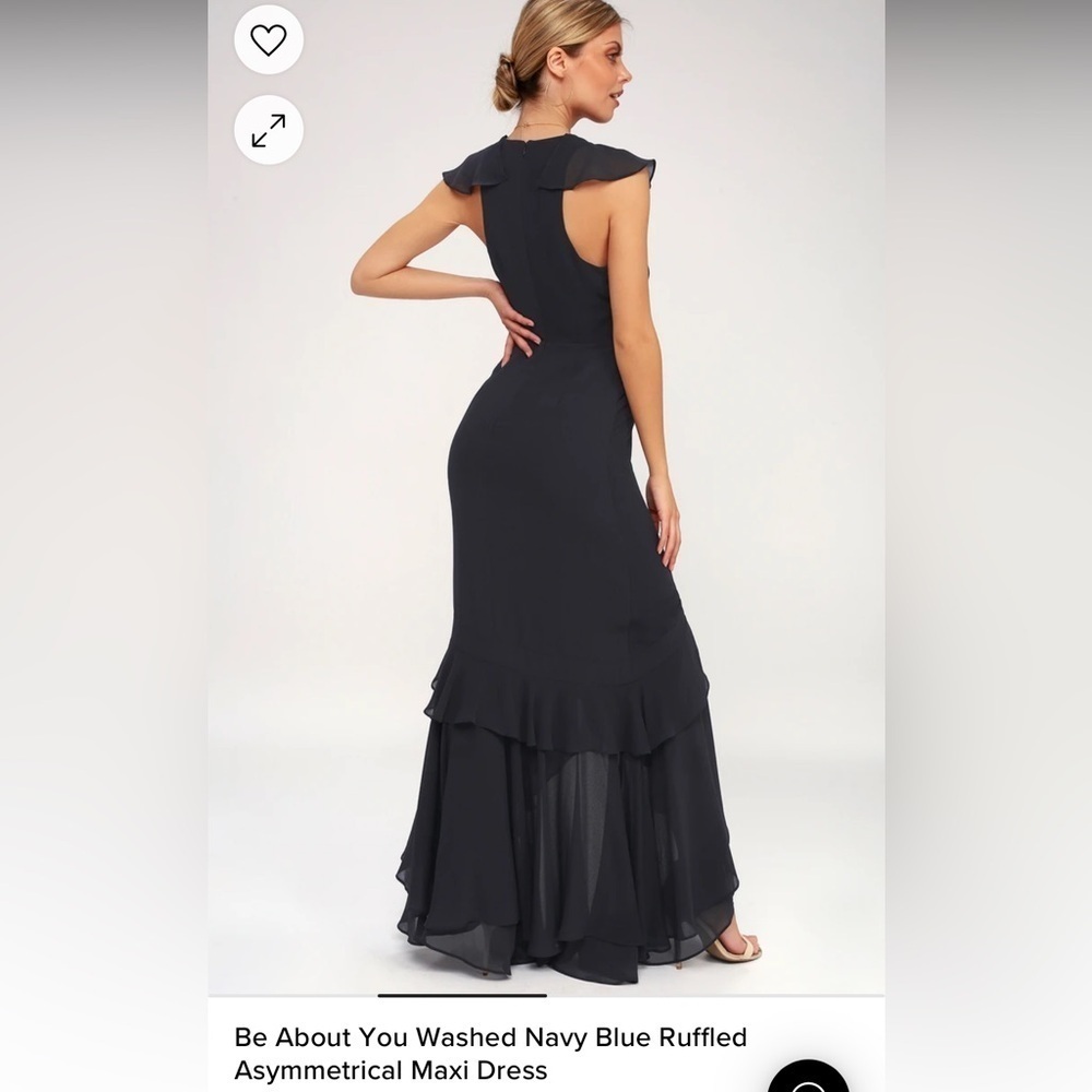 Lulus c/med collective Be About You Washed Navy Ruffled Asymmetrical Maxi Dress - Picture 6 of 16